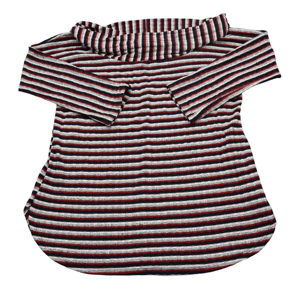 2 Hearts Shirt Womens Multicolor Pinstriped Cowl Neck Quarter Sleeve Top